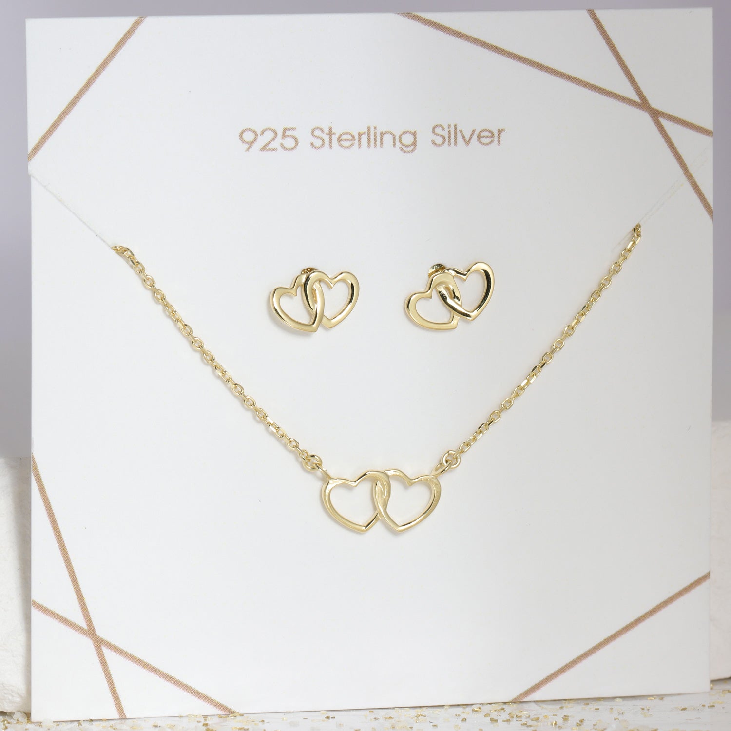 Collier & Ohrstecker Herz Verbunden 925 Silber - Schmuckset - Gold Dittrich