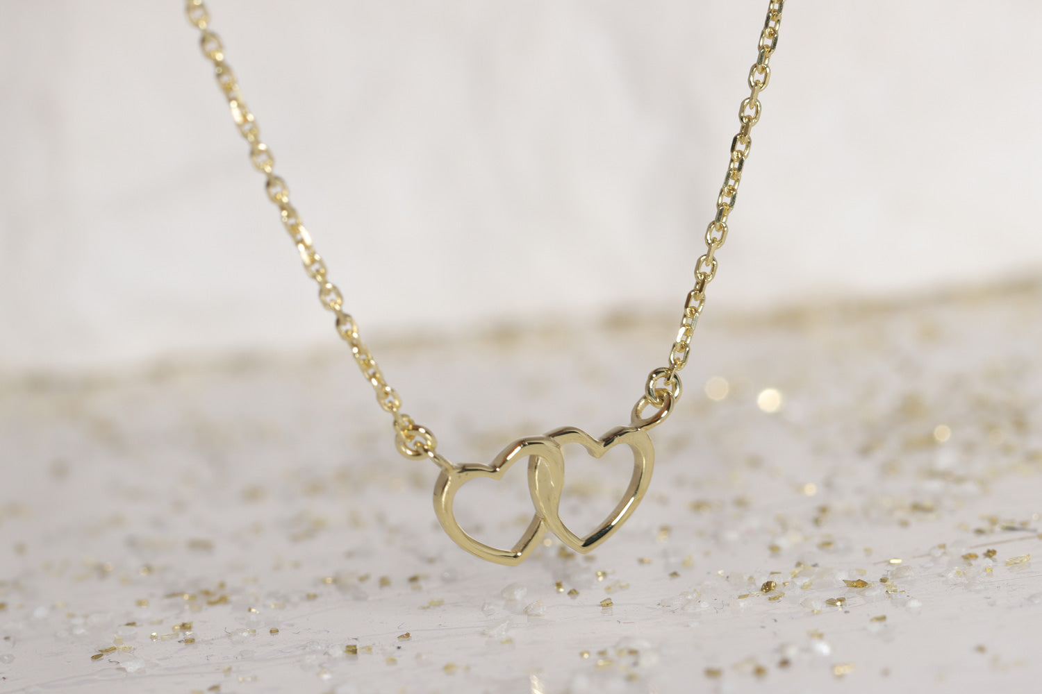 Collier & Ohrstecker Herz Verbunden 925 Silber - Schmuckset - Gold Dittrich