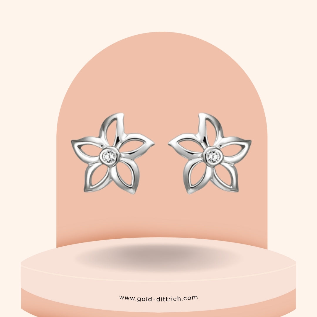Blumen-Ohrstecker mit Zirkonia - 925 Silber - Gold Dittrich