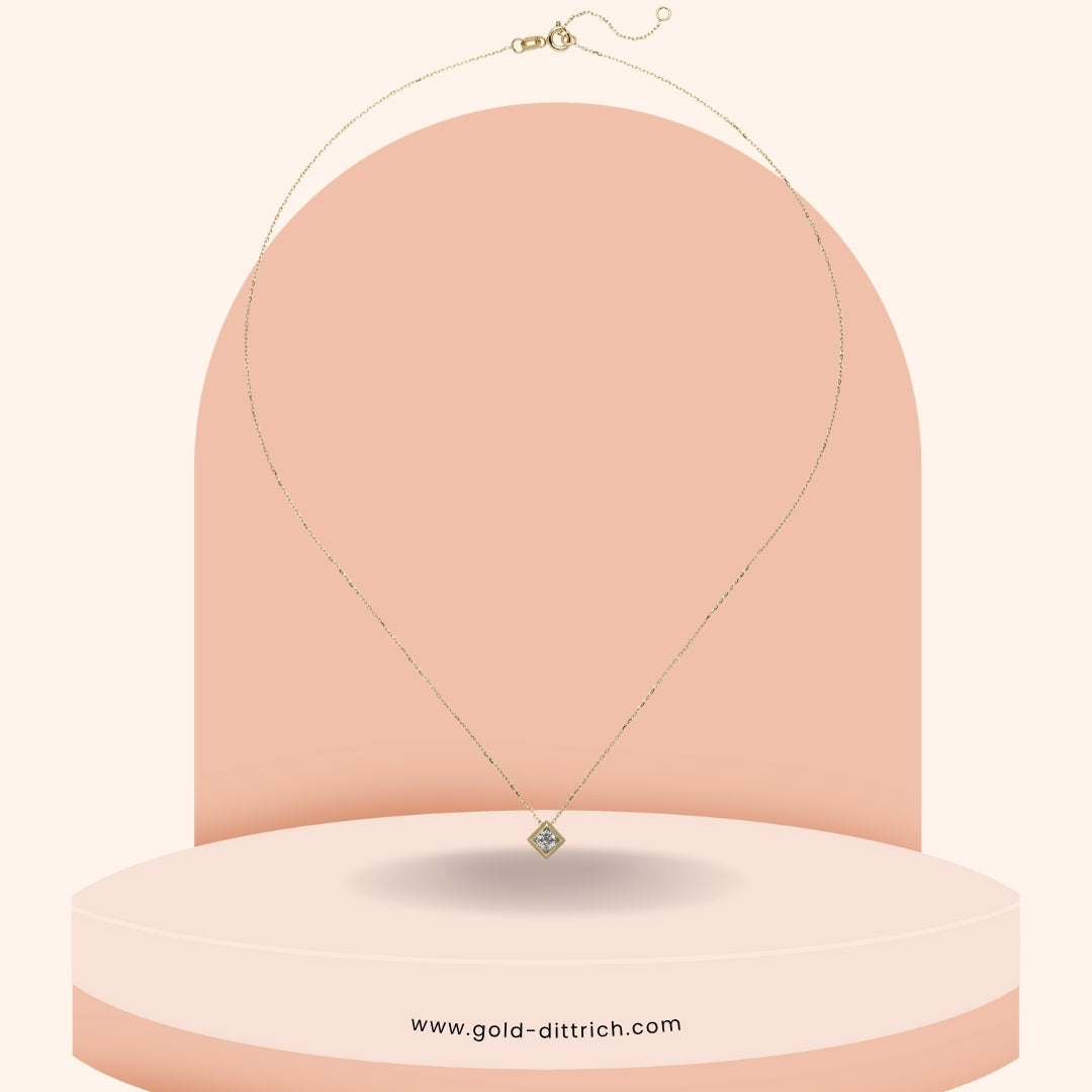 Collier mit quadratischem Zirkonia 45cm - 333 Gold - Gold Dittrich