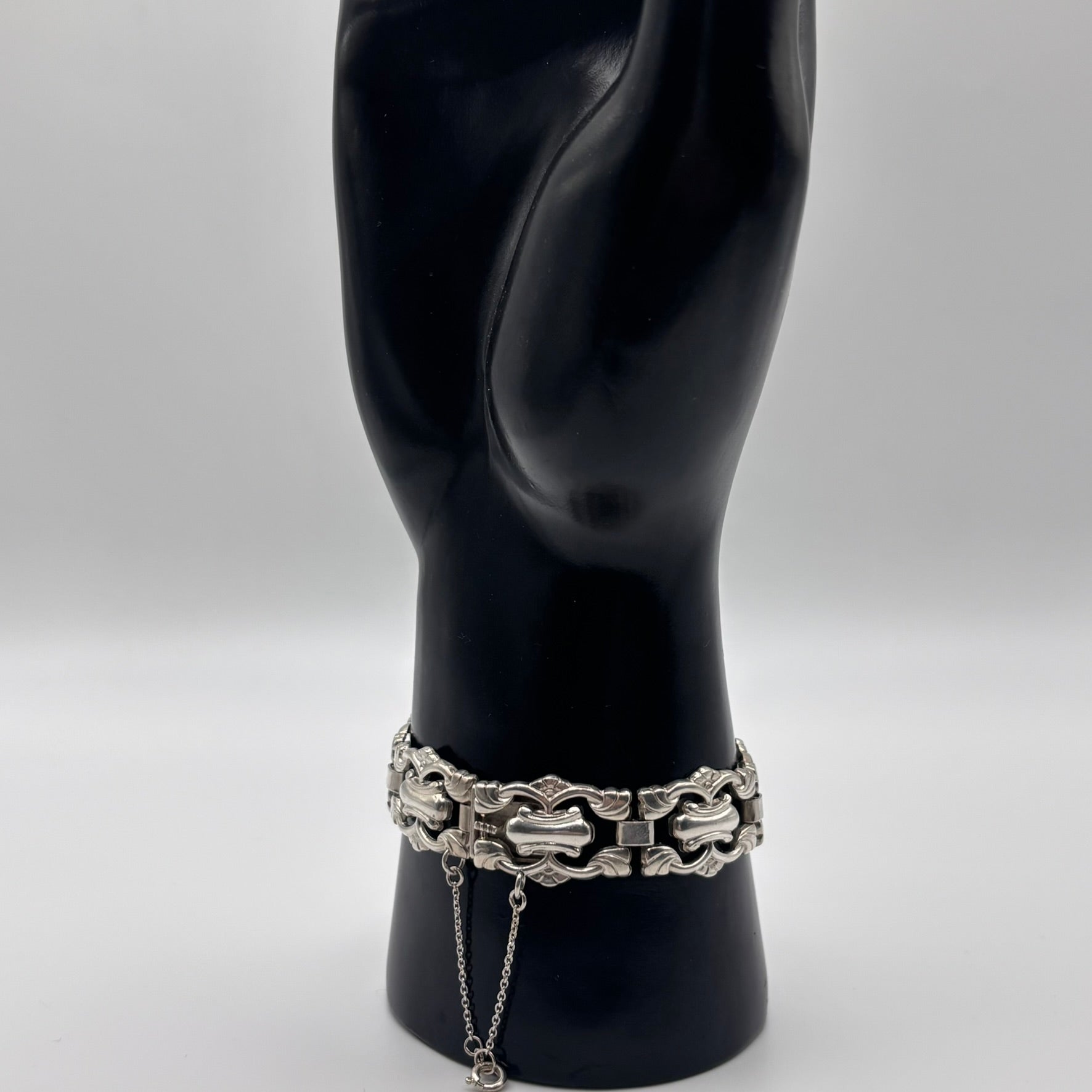 Antikes Gliederarmband mit Ornament-Gliedern 11mm - 835 Silber - Vintage 18,5cm