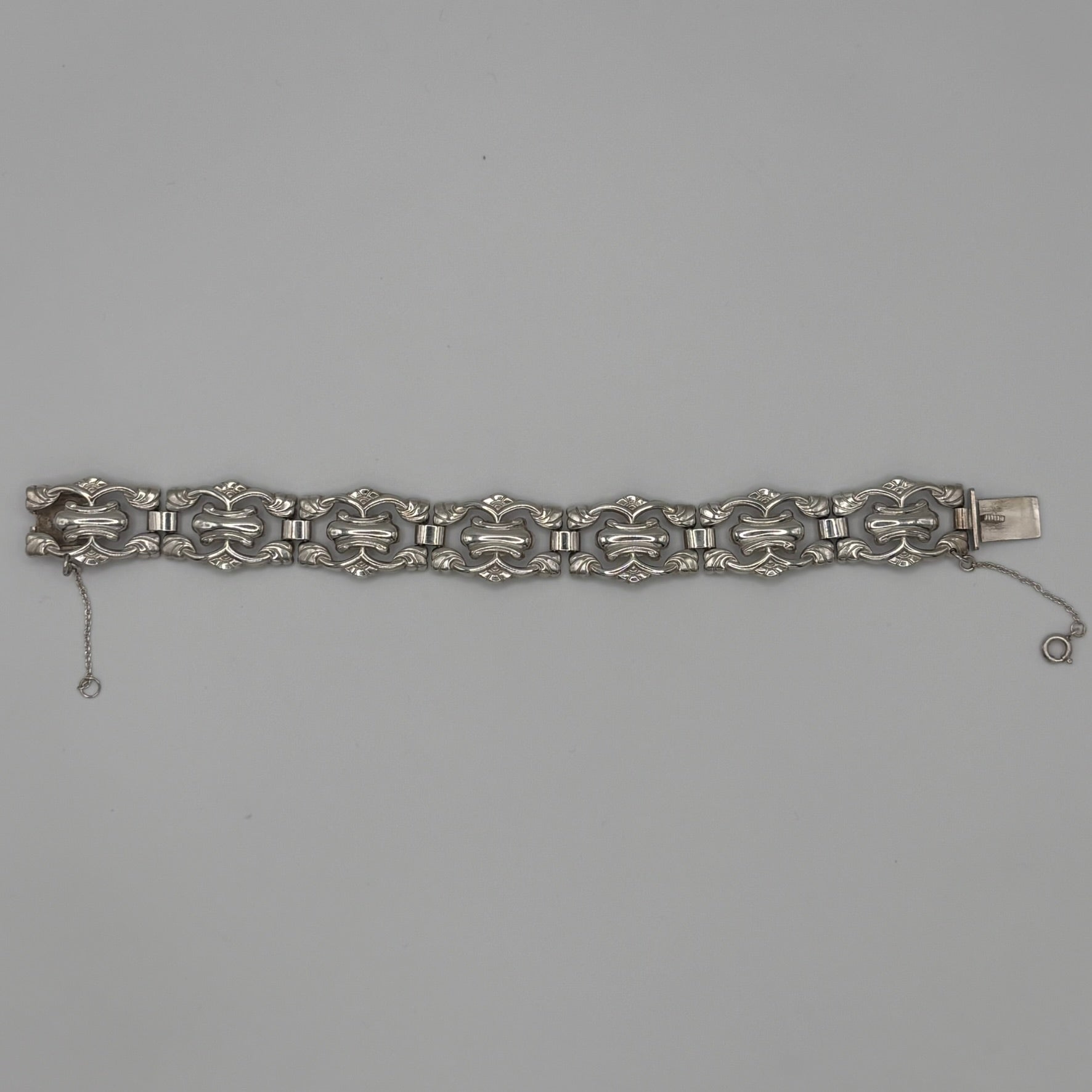 Antikes Gliederarmband mit Ornament-Gliedern 11mm - 835 Silber - Vintage 18,5cm