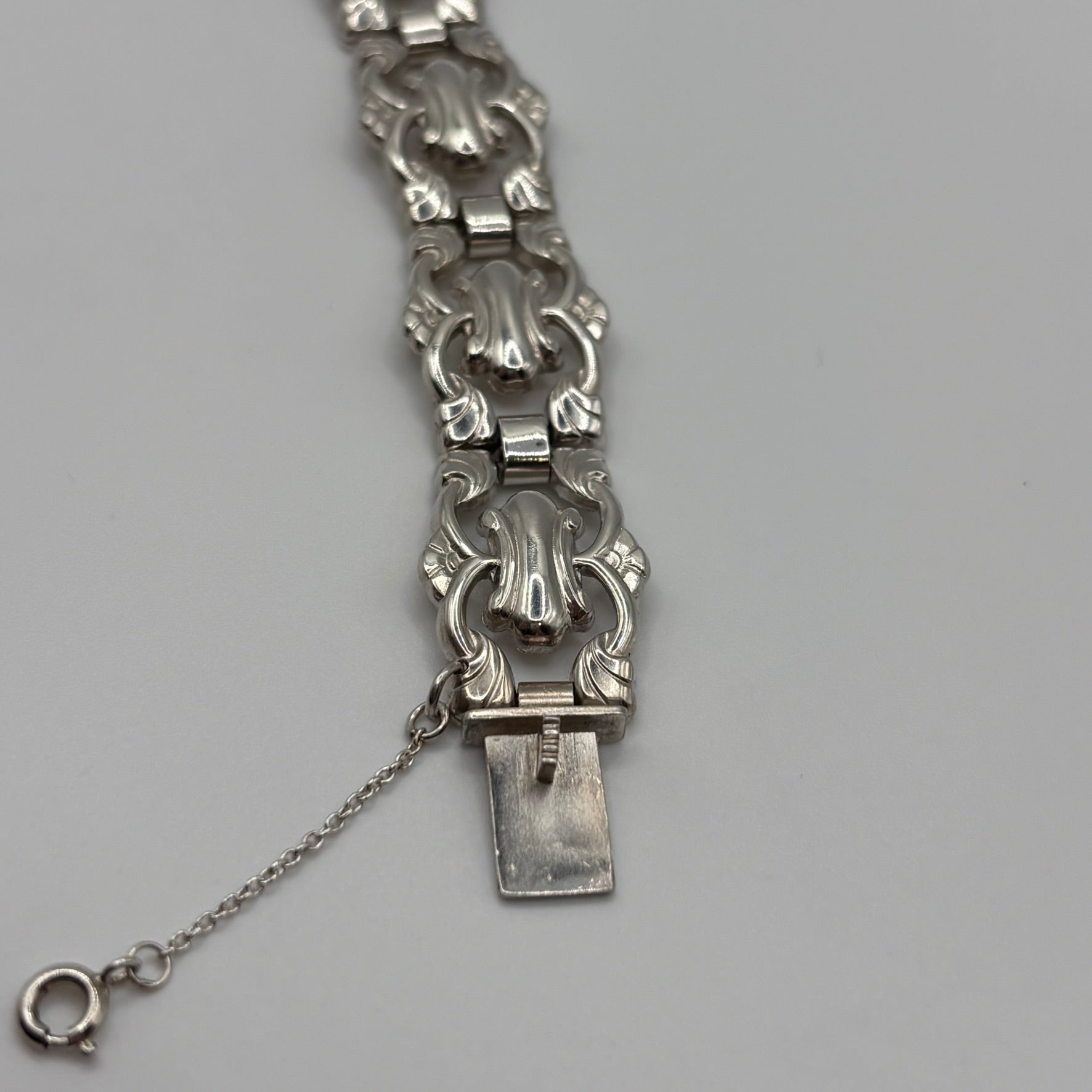 Antikes Gliederarmband mit Ornament-Gliedern 11mm - 835 Silber - Vintage 18,5cm