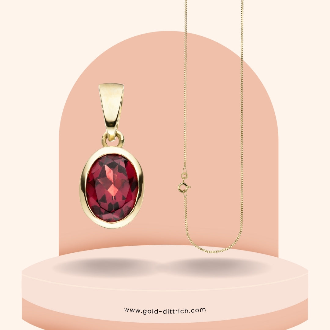 Granat-Anhänger mit Kette – 333 Gold - Gold Dittrich