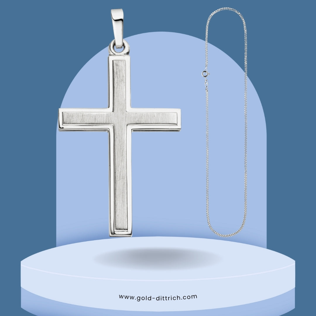 Kreuz Anhänger matt mit Kette 50cm - 925 Silber