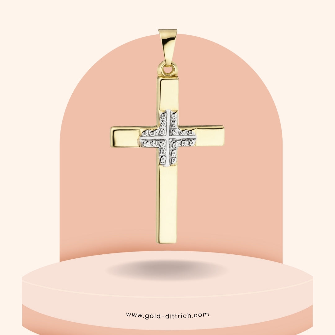 Kreuzanhänger – 375 Gold teilrhodiniert