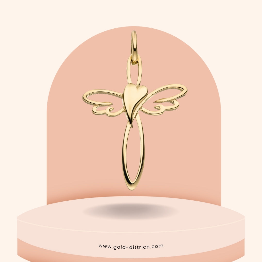 Kreuzanhänger Herzflügel – 375 Gold