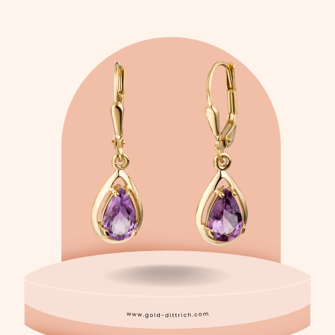 Ohrhänger Boutons Tropfen Amethyste - 333 Gold