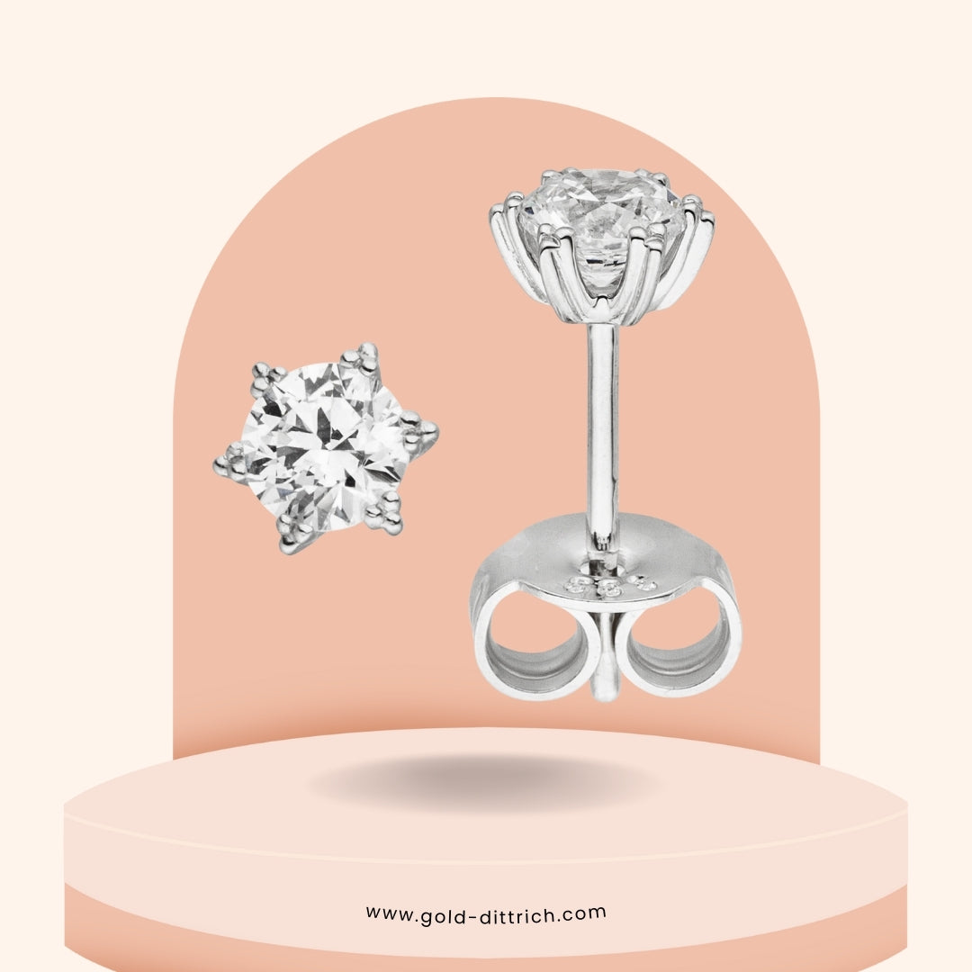 Ohrstecker rund mit Zirkonia – 333 Weißgold