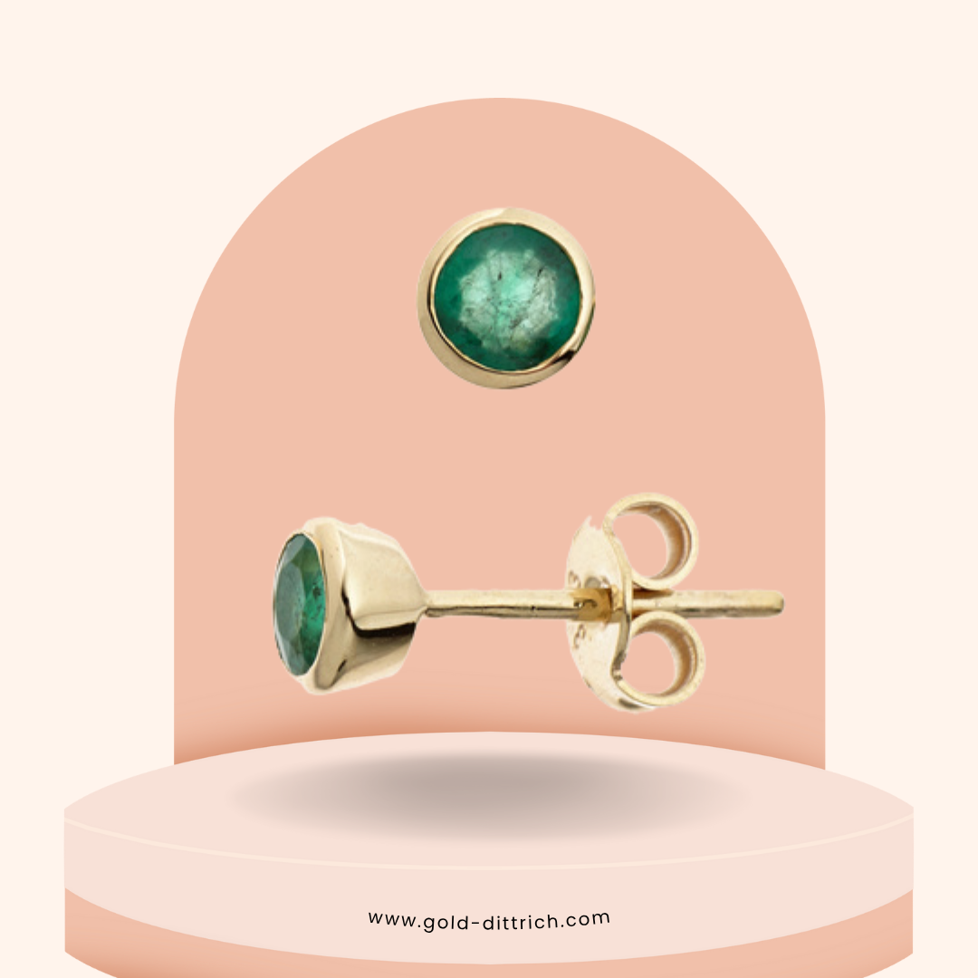 Runde Ohrstecker mit Smaragd – 333 Gold