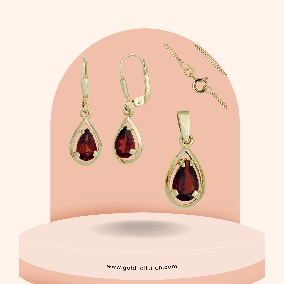 Schmuck-Set Granat Tropfen – 333 Gold