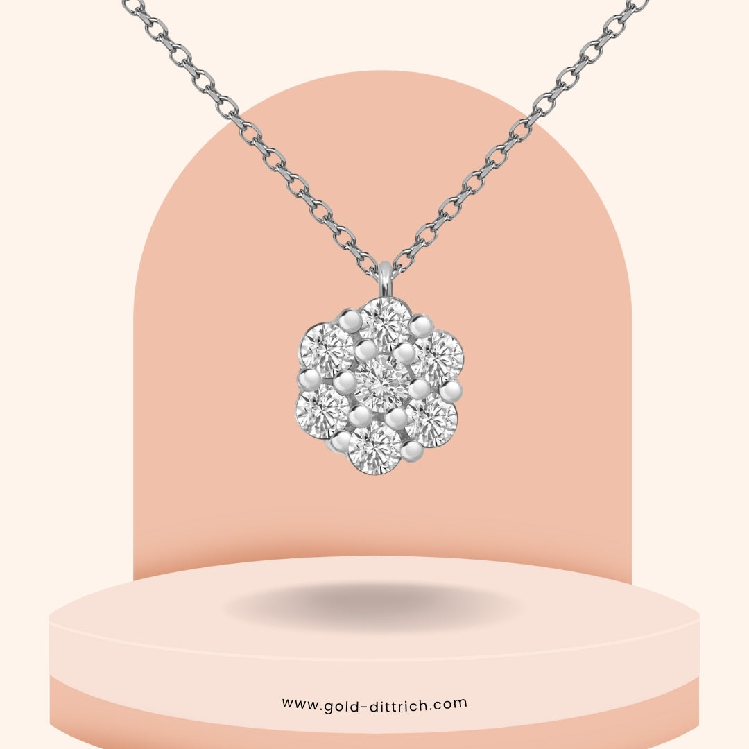 Set Collier & Ohrstecker Blume mit 21 Zirkonia - 925 Silber - Gold Dittrich