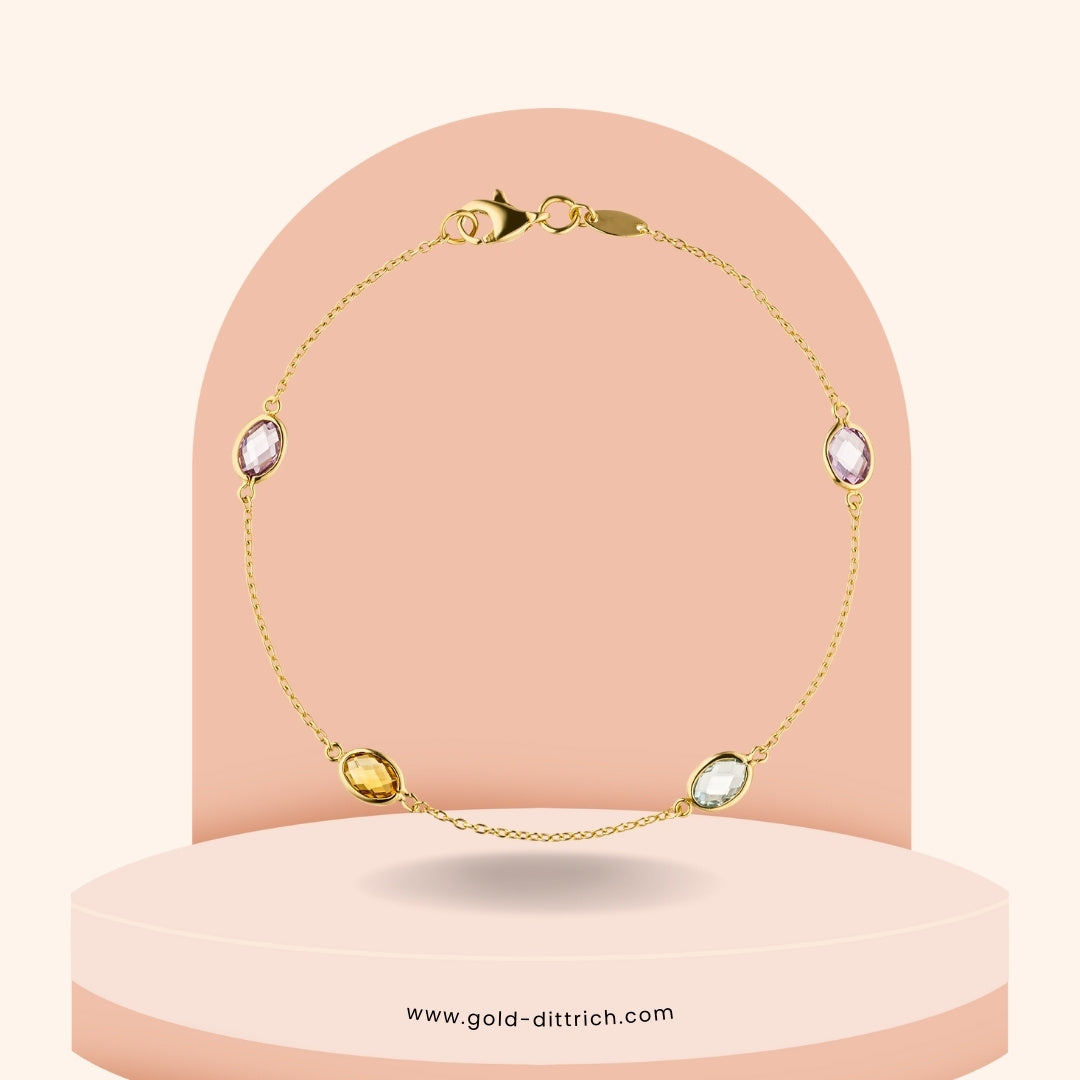 Zartes Armband „Pour L’amour“ von Gold Dittrich aus 585 Gold mit Amethyst, Citrin und Blautopas – edles Schmuckstück mit farbigen Edelsteinen für stilvolle Geschenke