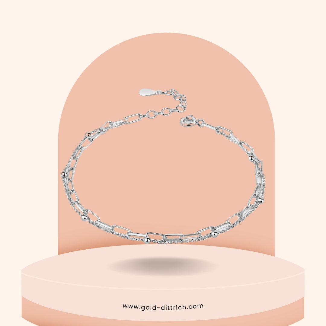 Filigranes 2-reihiges Armband aus rhodiniertem, recyceltem 925 Sterling Silber mit Ankerkette und Kugelkette – nachhaltiger Schmuck von Gold Dittrich mit Stil