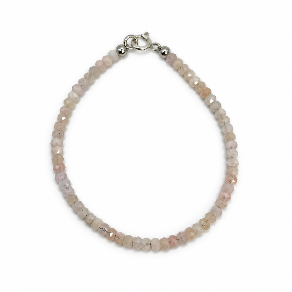 Morganit-Armband aus 925er Silber mit hellrosa Perlen und Karabinerverschluss