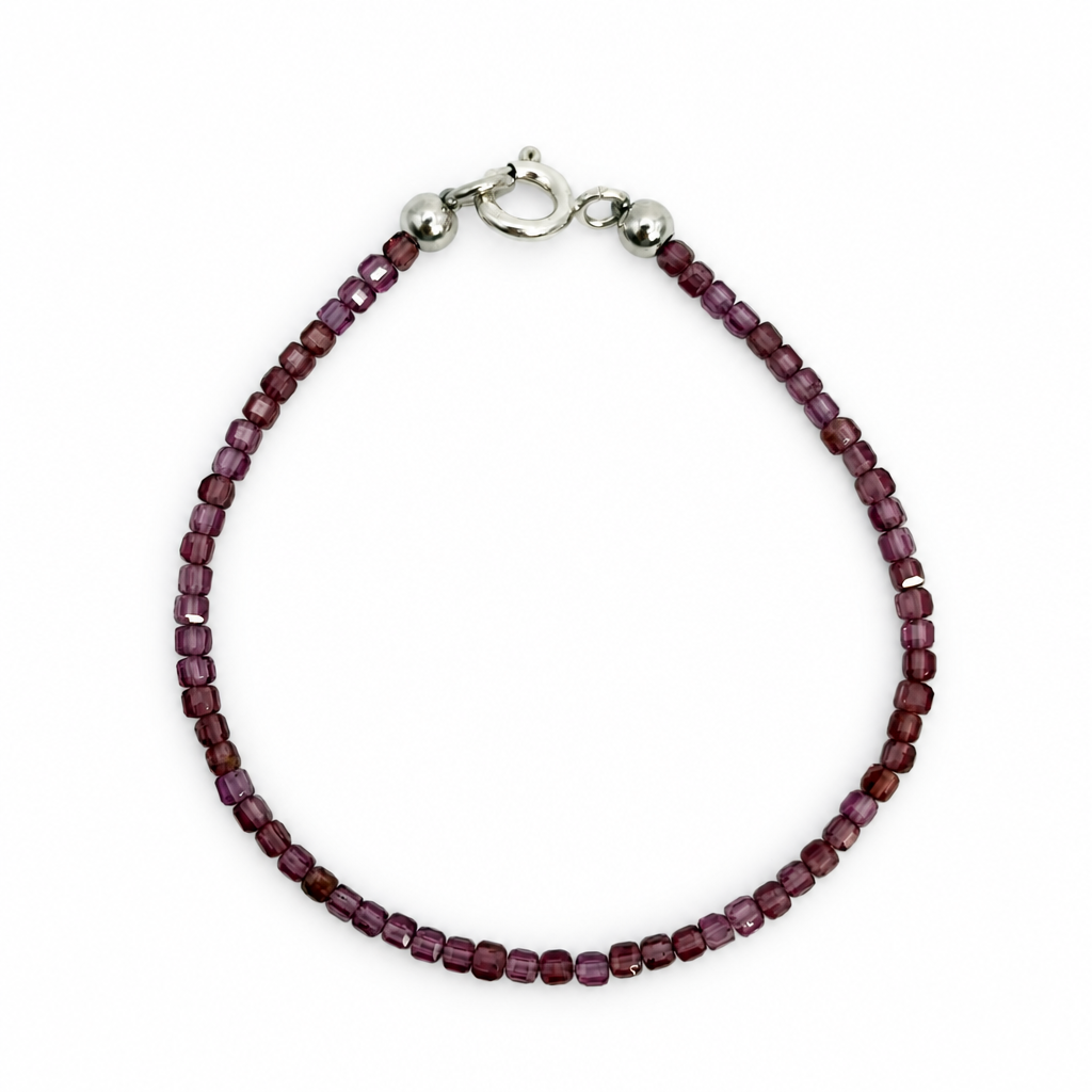 Armband mit Granatperlen und Verschluss aus 925-Silber, rundes Kettenglied-Design