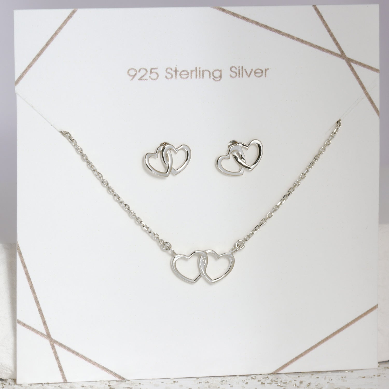 Collier & Ohrstecker Herz Verbunden 925 Silber - Schmuckset - Gold Dittrich