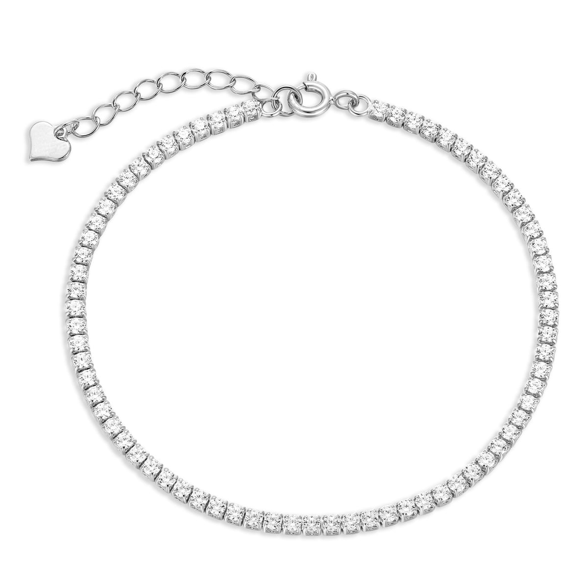Tennisarmband 925 Silber mit Zirkonia-Steinen und Herzanhänger, Gliederkette