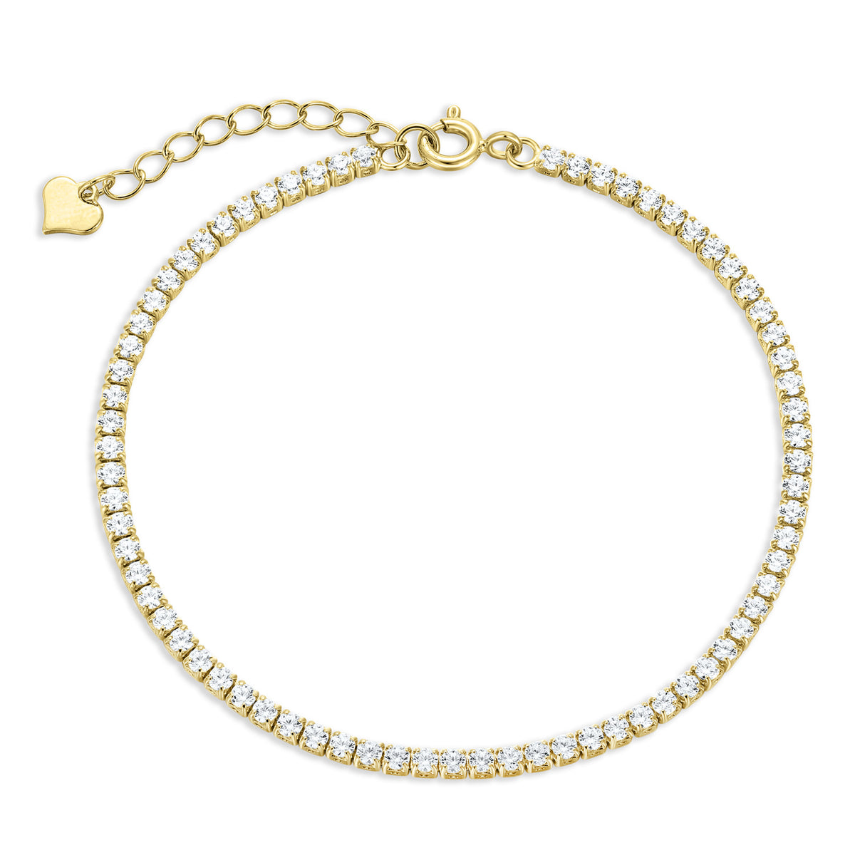 Tennisarmband vergoldet mit Zirkonia-Steinen und Herzanhänger, Gliederkette