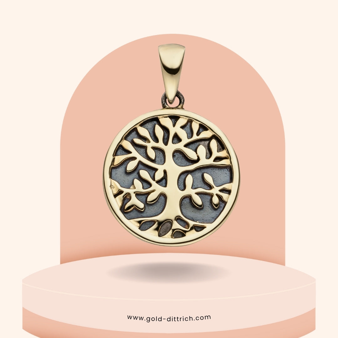 Anhänger Lebensbaum schwarz teilrhodiniert - 925 Silber vergoldet