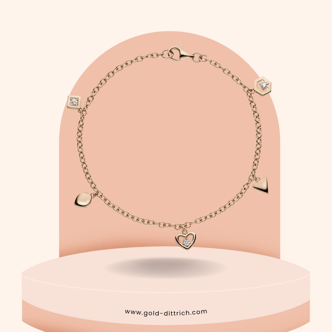 Armband rotvergoldet mit Anhängern - 925 Silber