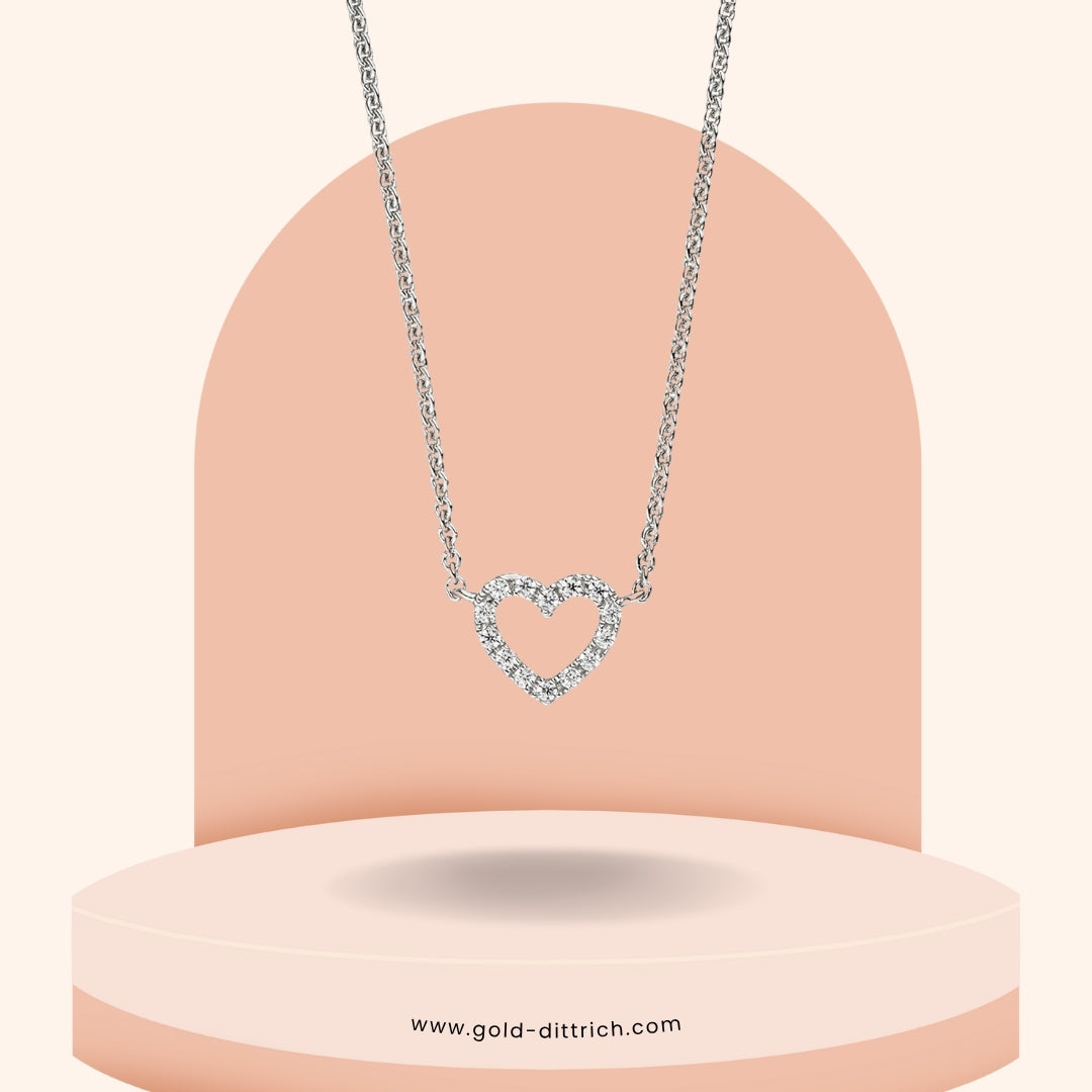 Herz-Collier aus 925 Silber mit funkelnden Zirkonia – rhodiniert, zartes Schmuckstück mit feiner Kette und offenem Herzanhänger