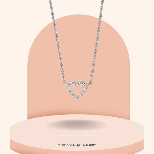 Herz-Collier aus 925 Silber mit funkelnden Zirkonia – rhodiniert, zartes Schmuckstück mit feiner Kette und offenem Herzanhänger