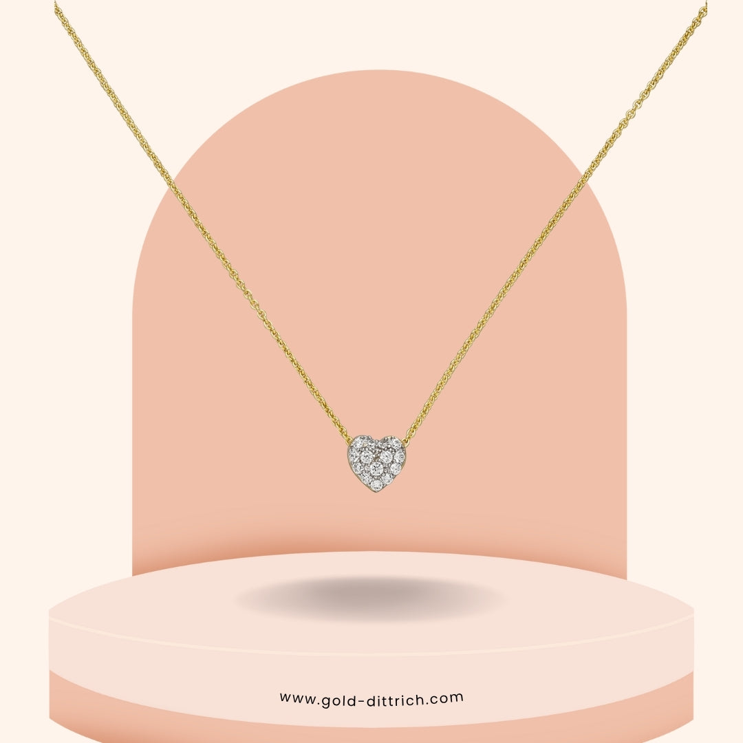 Collier bicolor Herz mit Zirkonia 45cm - 375 Gold - Gold Dittrich