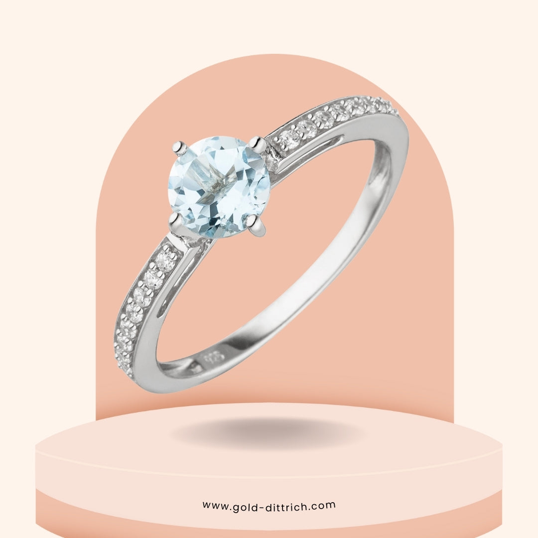 Damenring Blautopas & 16 Zirkonia - 925 Silber