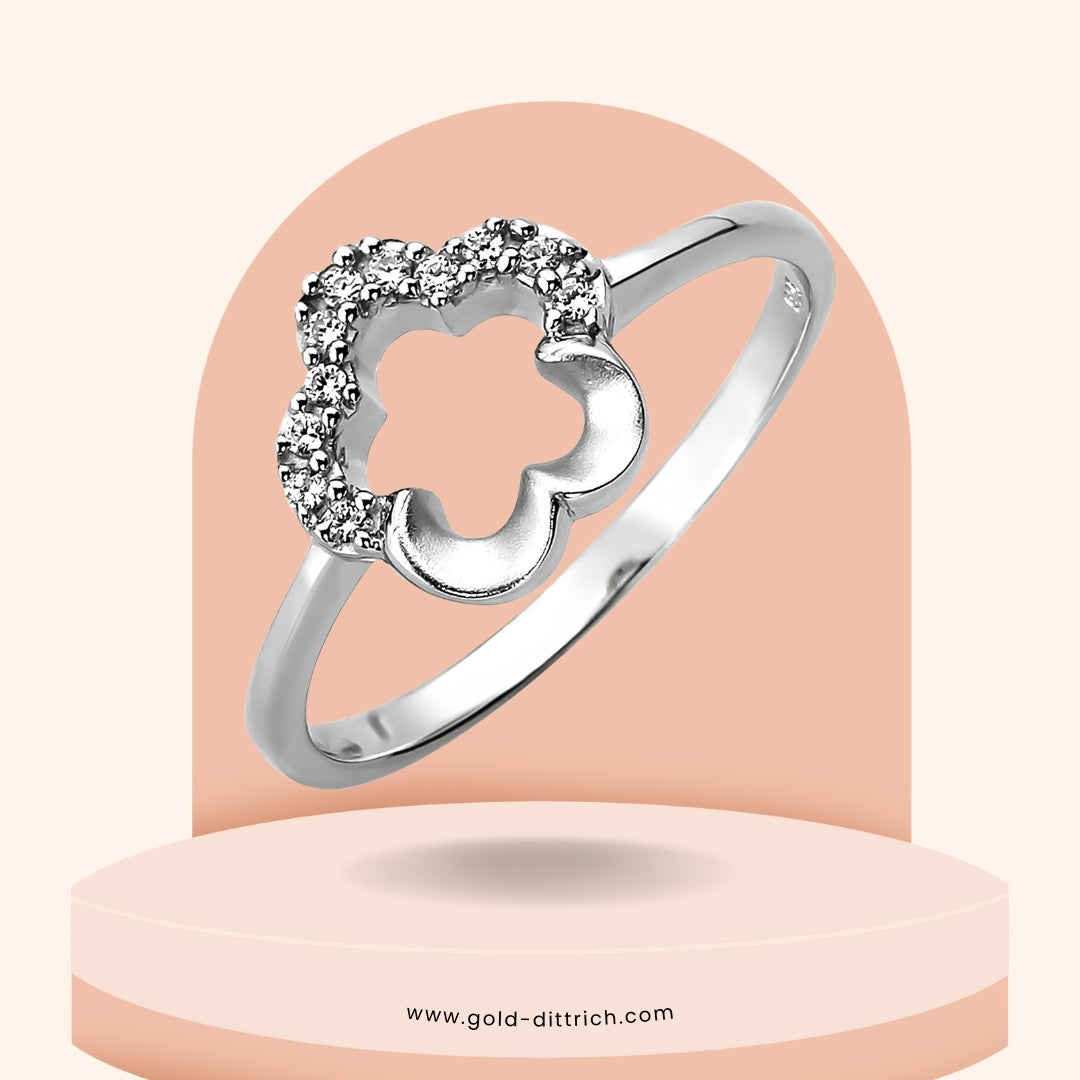 Damenring Blume mit 11 Zirkonia - 925 Silber