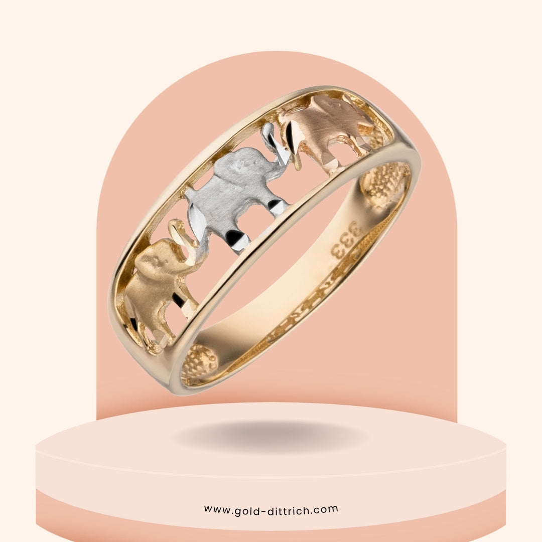 Damenring Elefanten tricolor - 333 Gold - Gold Dittrich