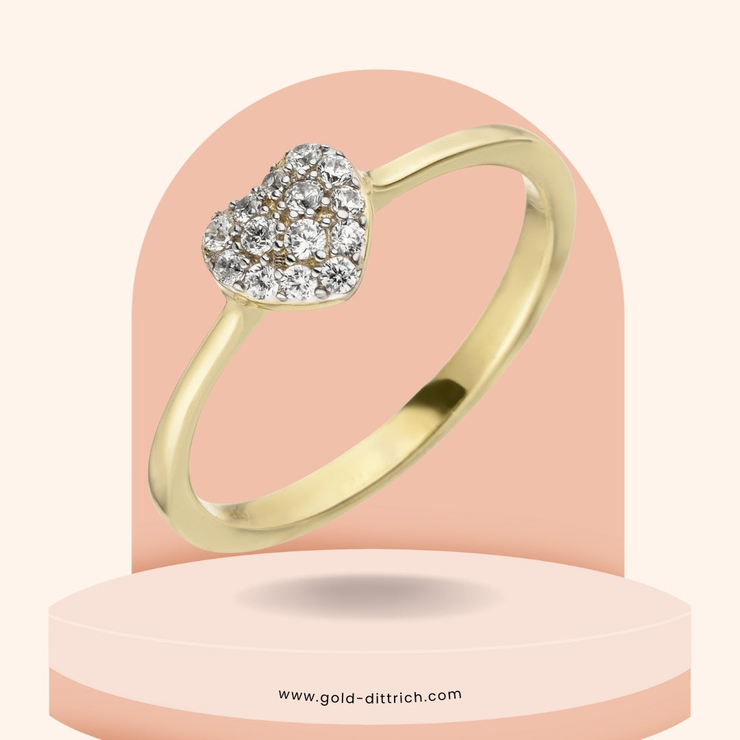 Damenring Herz 14 Zirkonia - 375 Gold