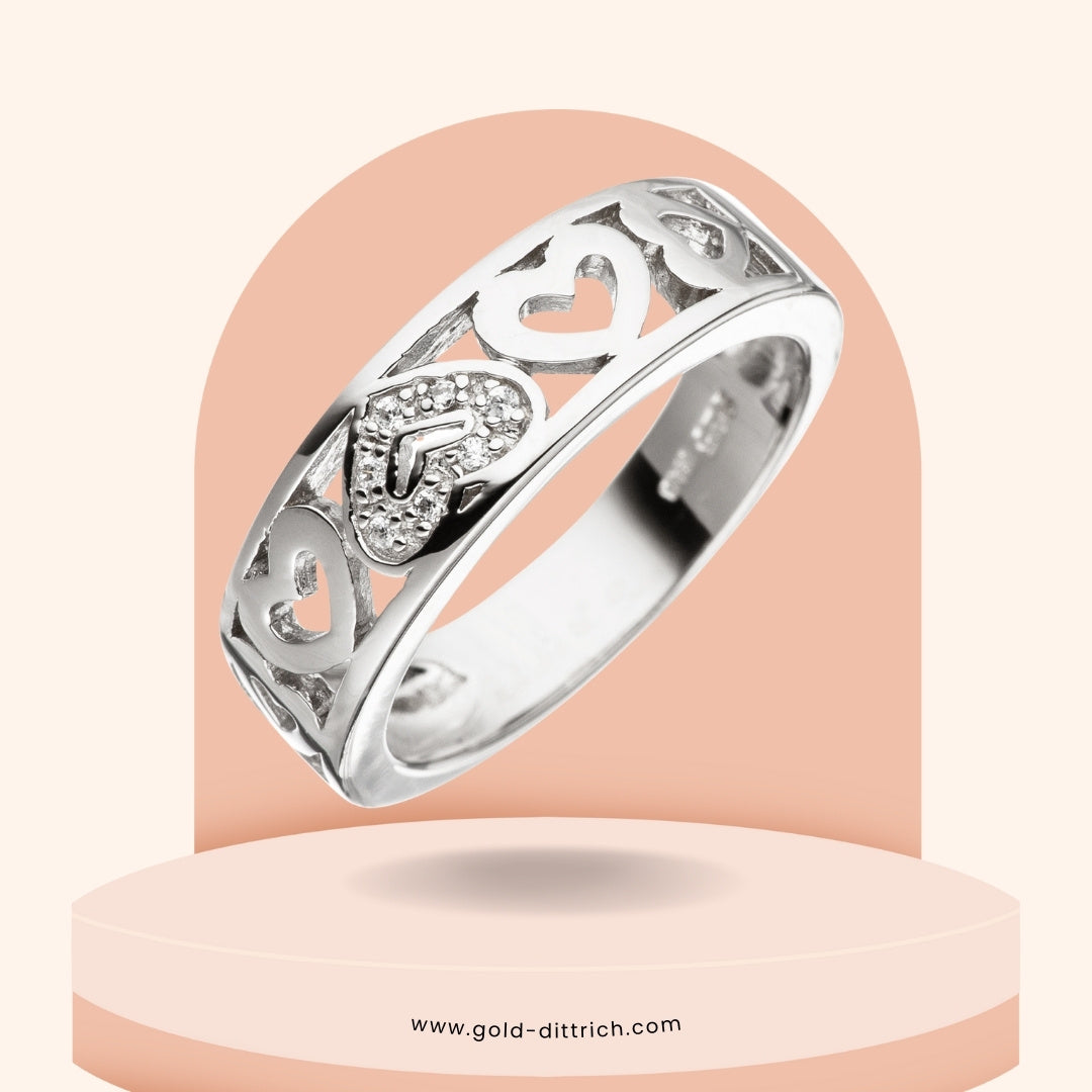 Damenring Herz mit 7 Zirkonia - 925 Silber