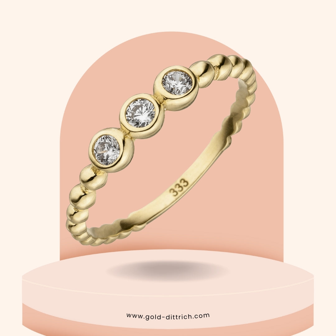 Damenring Kugelring mit 3 Zirkonia - 333 Gold - Gold Dittrich
