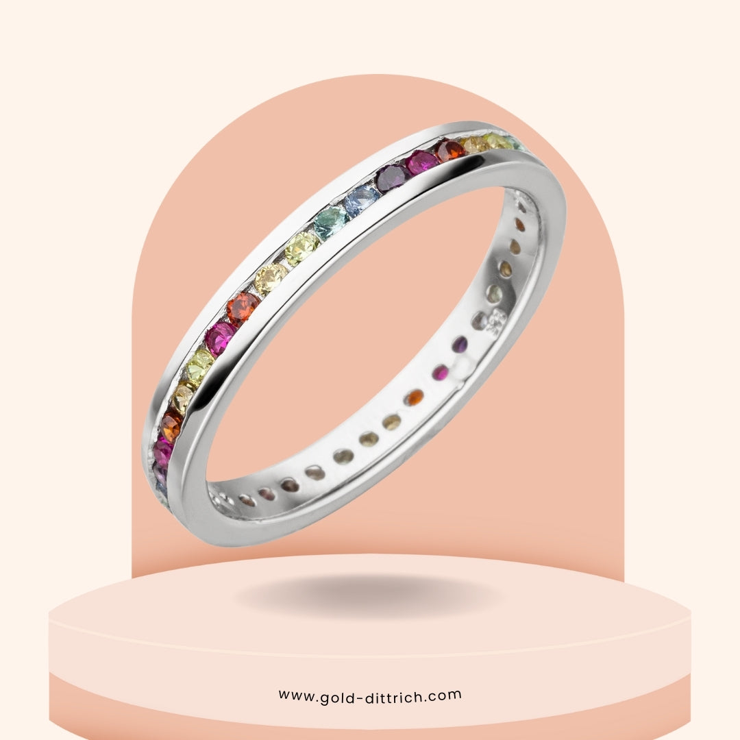 Damenring Memory-Ring mit bunten Zirkonia - 925 Silber