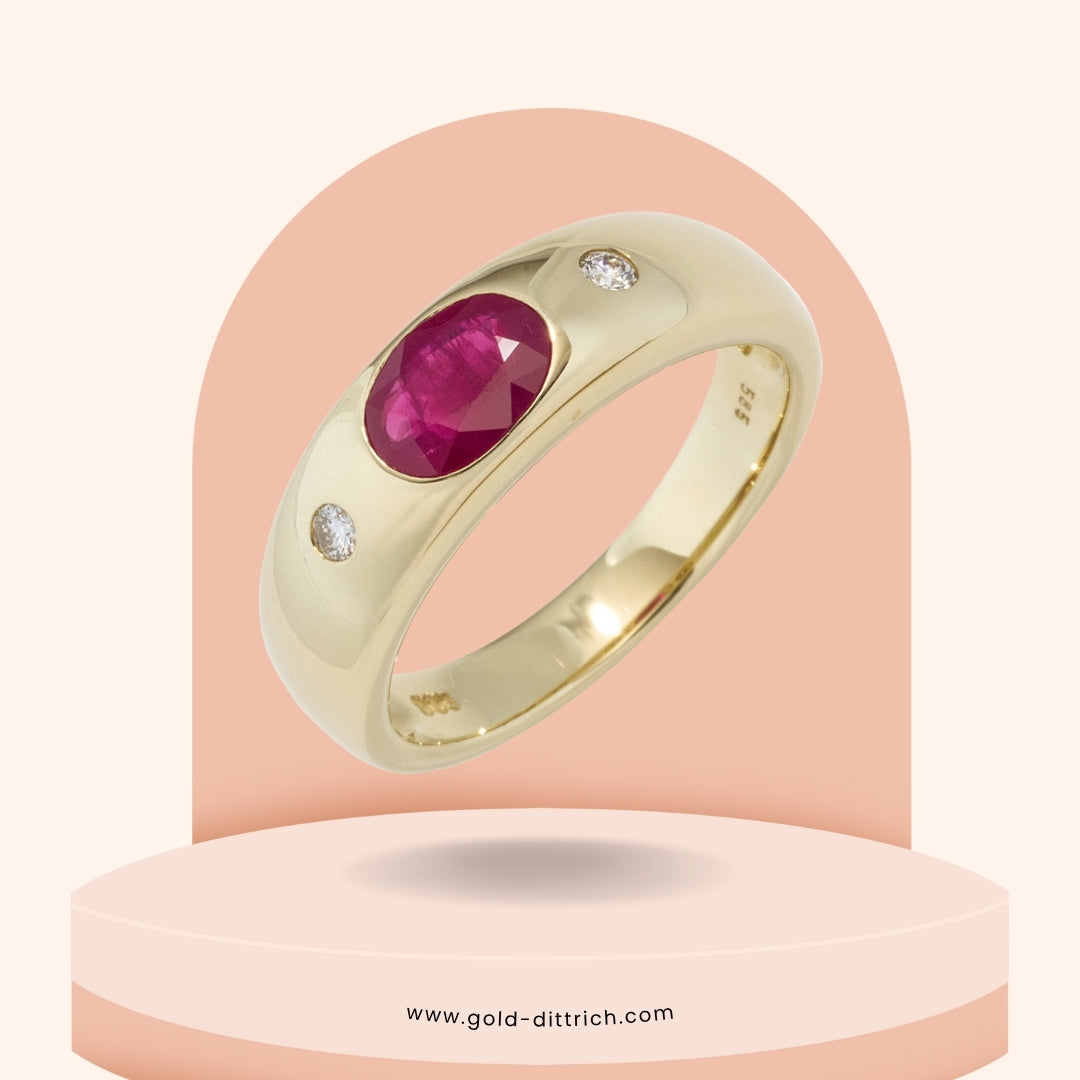 Damenring Rubin & 2 Brillianten - 585 Gold