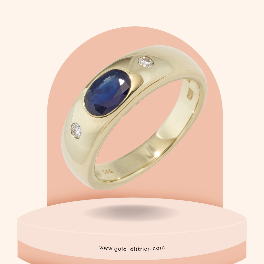 Damenring Saphir & 2 Brillianten - 585 Gold
