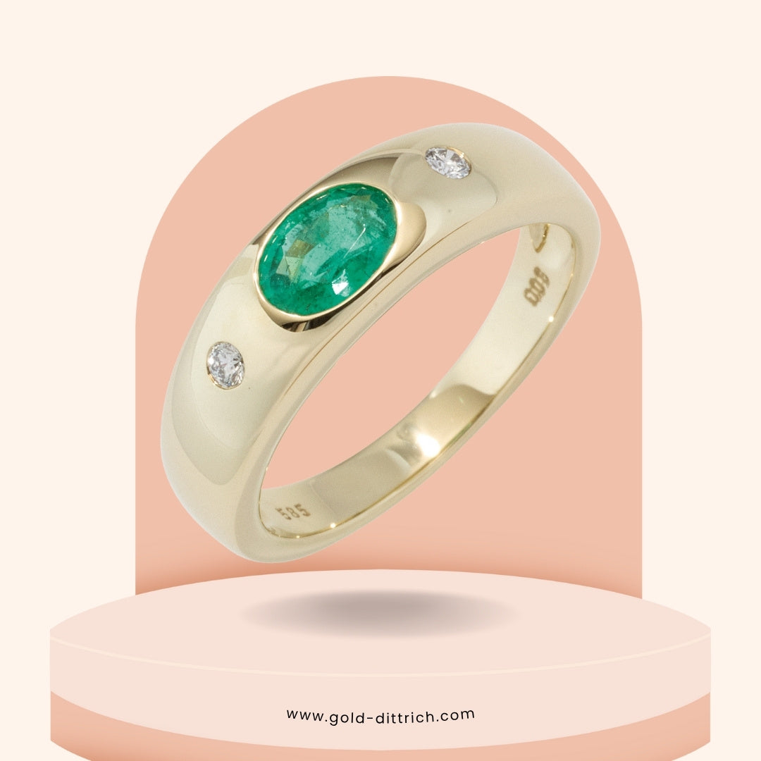 Damenring Smaragd & 2 Brillianten - 585 Gold
