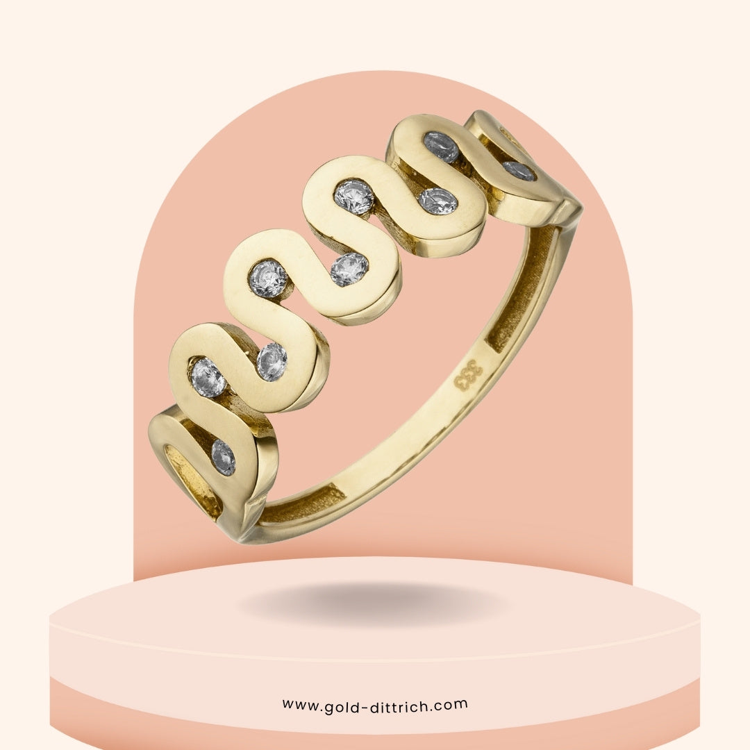 Damenring Wellen 9 Zirkonia - 333 Gold