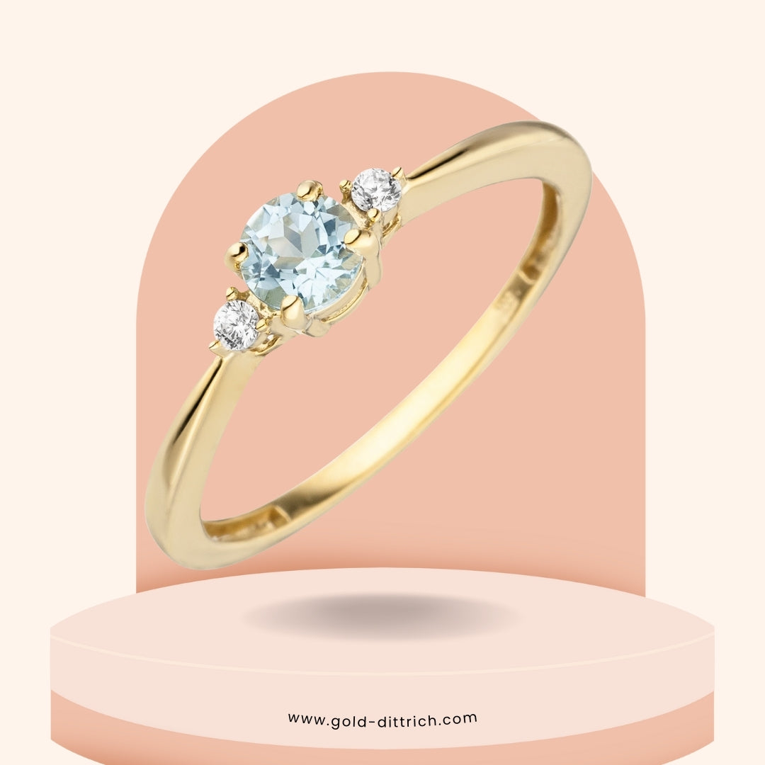 Damenring mit Blautopas & 2 Zirkonia - 333 Gold - Gold Dittrich