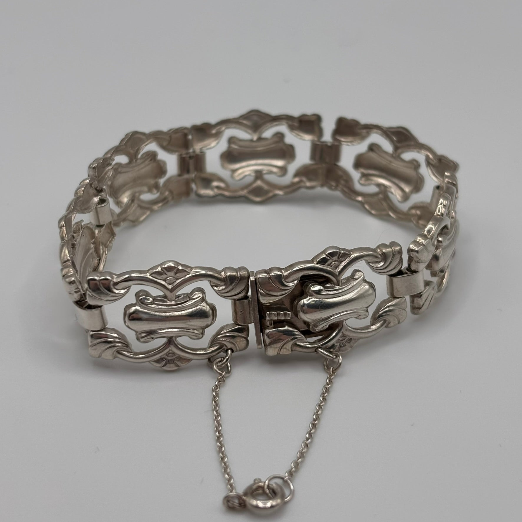 Antikes Gliederarmband mit Ornament-Gliedern 11mm - 835 Silber - Vintage 18,5cm