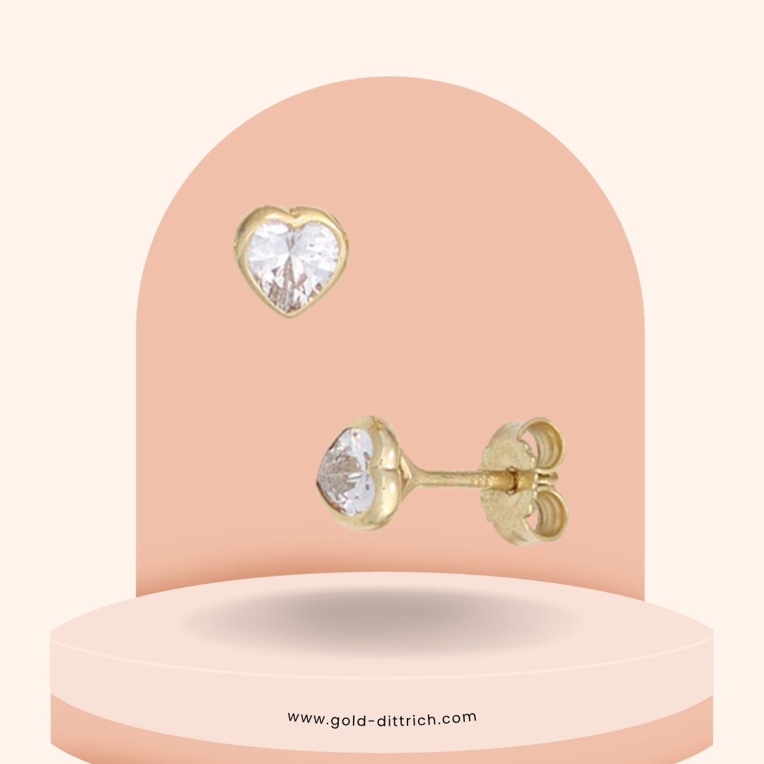 Herz-Ohrstecker - 333 Gold mit Zirkonia