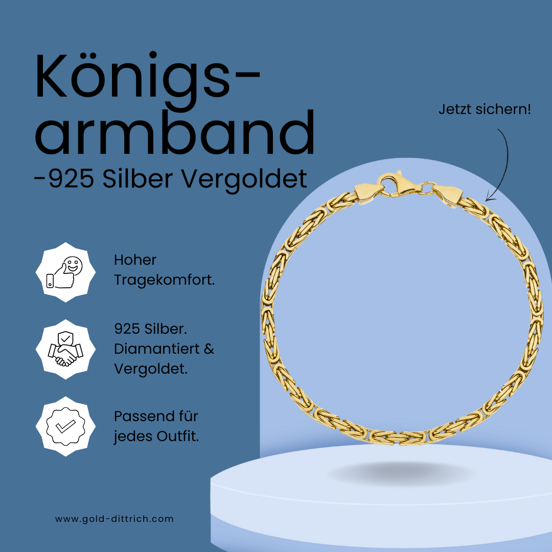 Königsarmband – 925 Silber Vergoldet, diamantiert, 21 cm