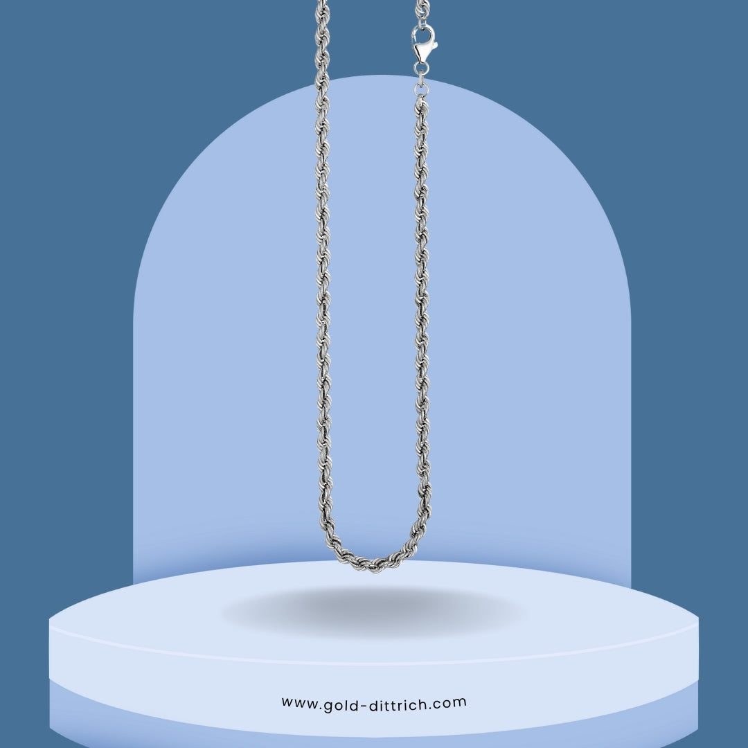 Massive Kordelkette aus 925 Sterling Silber – 4,3 mm stark, rhodiniert, in 45 cm oder 50 cm Länge mit stabilem Karabinerverschluss