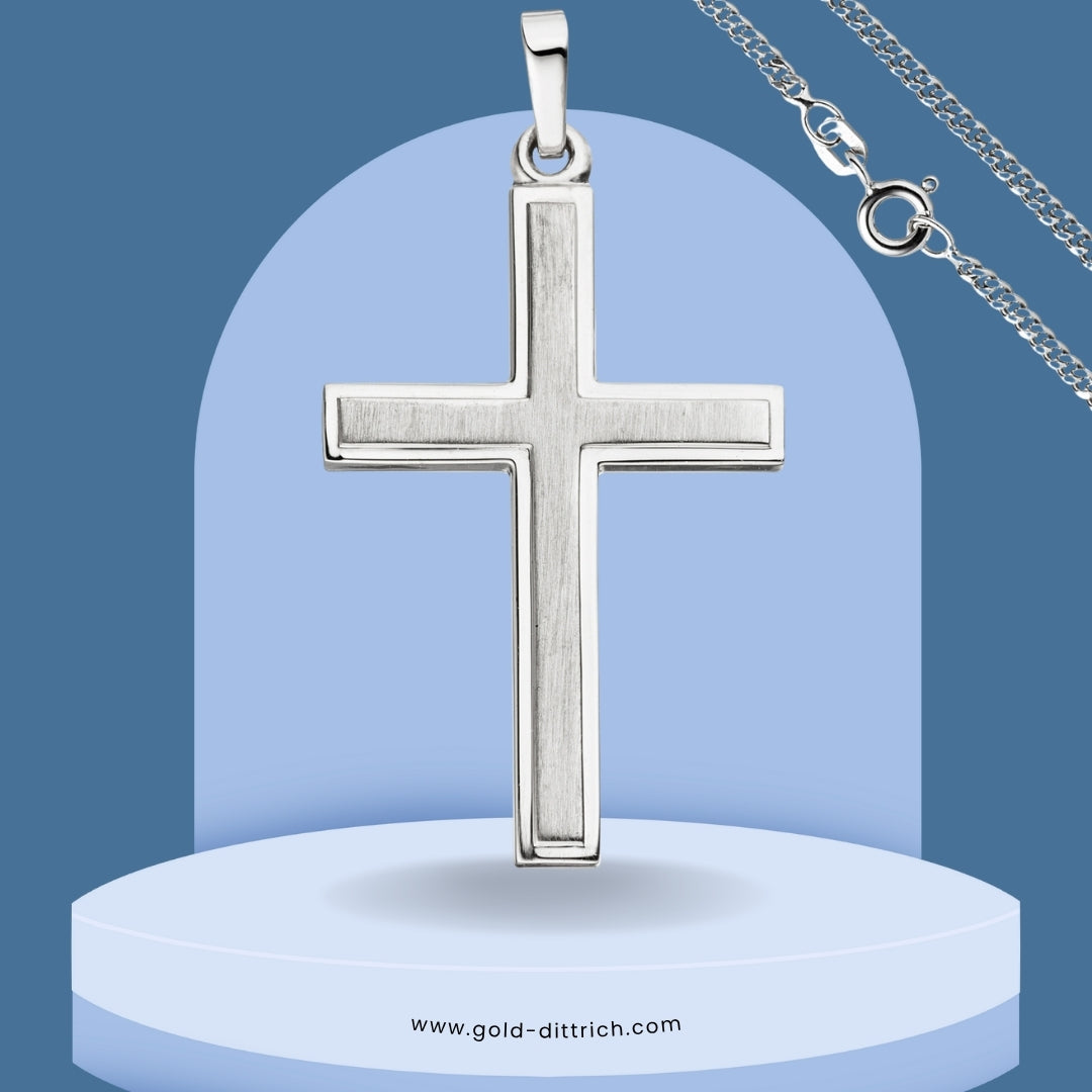 Kreuz Anhänger matt mit Kette 50cm - 925 Silber