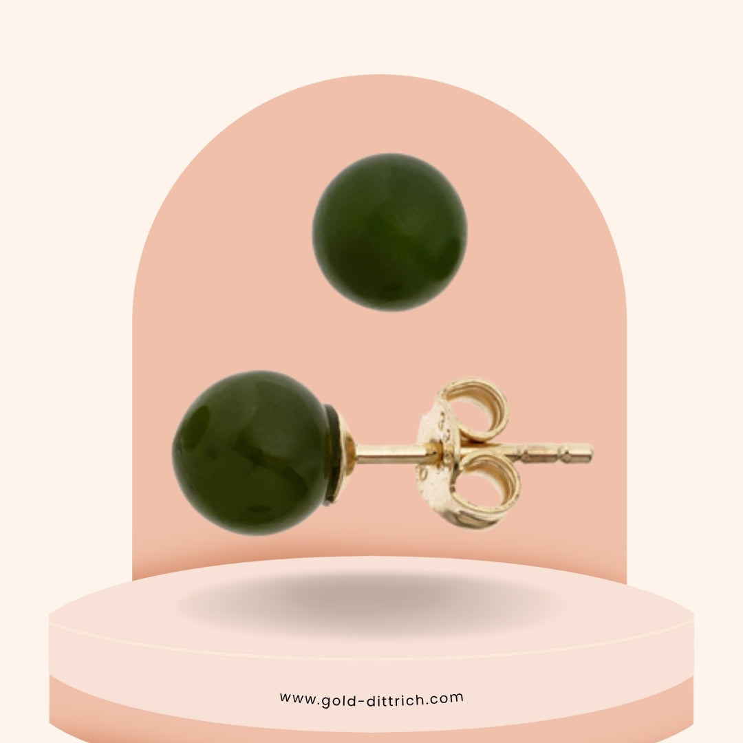 Kugel-Ohrstecker - 333 Gold mit Jade