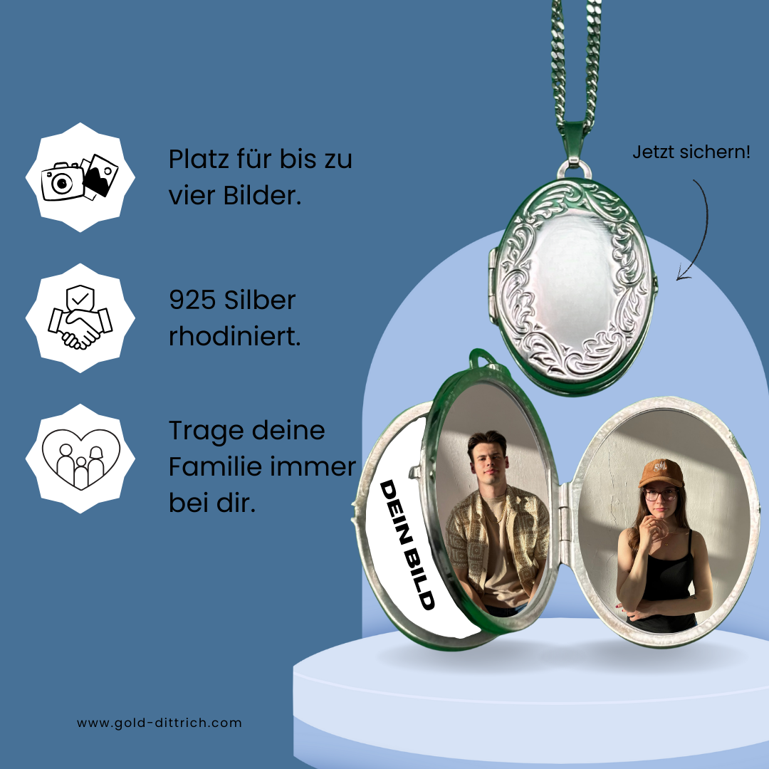 Medaillion für bis zu 4 Bilder - 925 Silber Kette