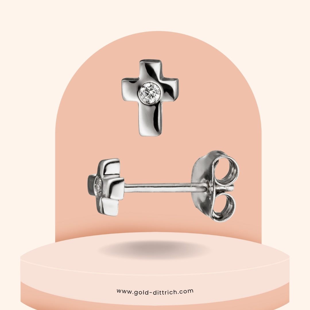 Ohrstecker Kreuz mit Zirkonia - 925 Silber