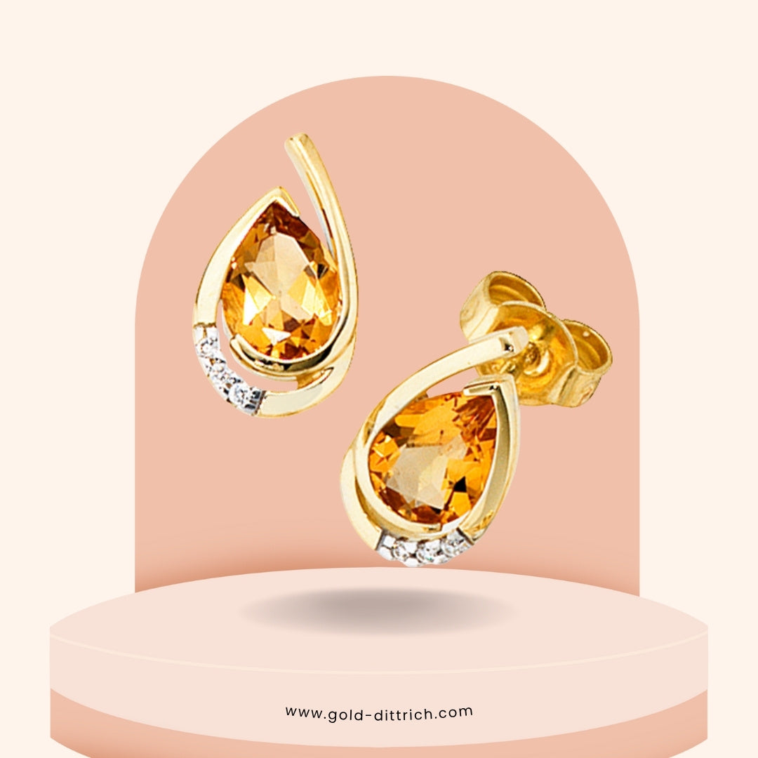 Ohrstecker Tropfen mit Citrin & Diamanten - 585 Gold