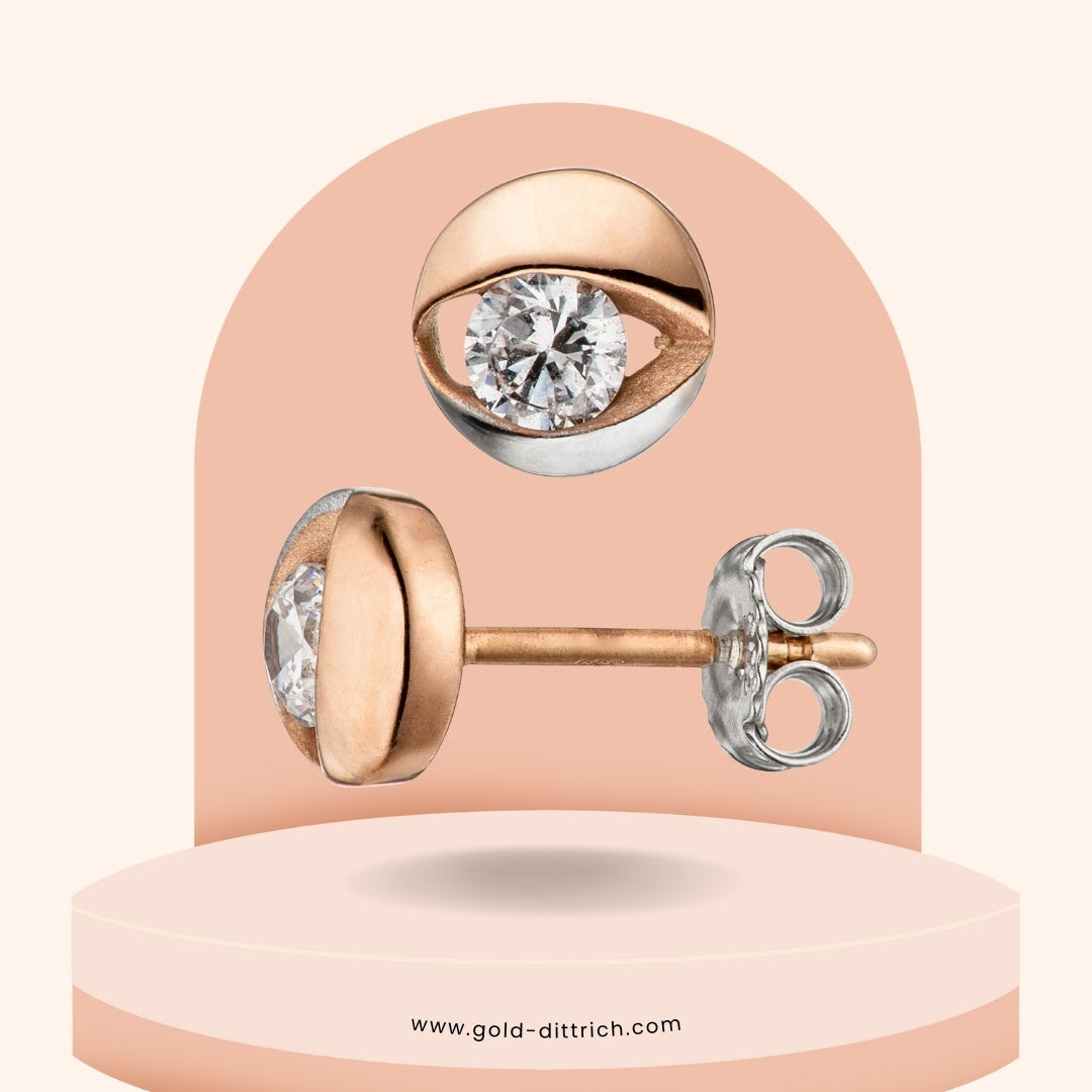 Ohrstecker bicolor mit Zirkonia - 333 Rotgold - Gold Dittrich